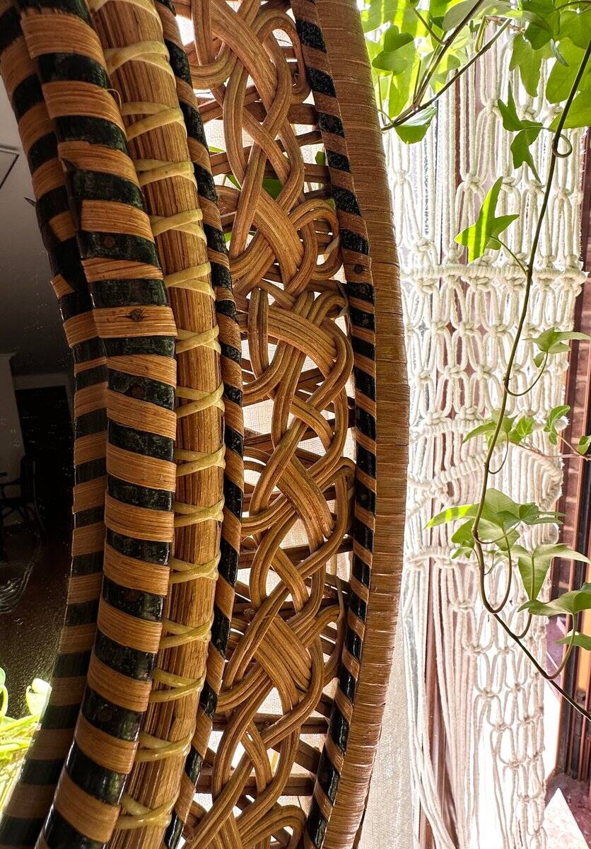 Oval mirror in rattan and wicker, 1970