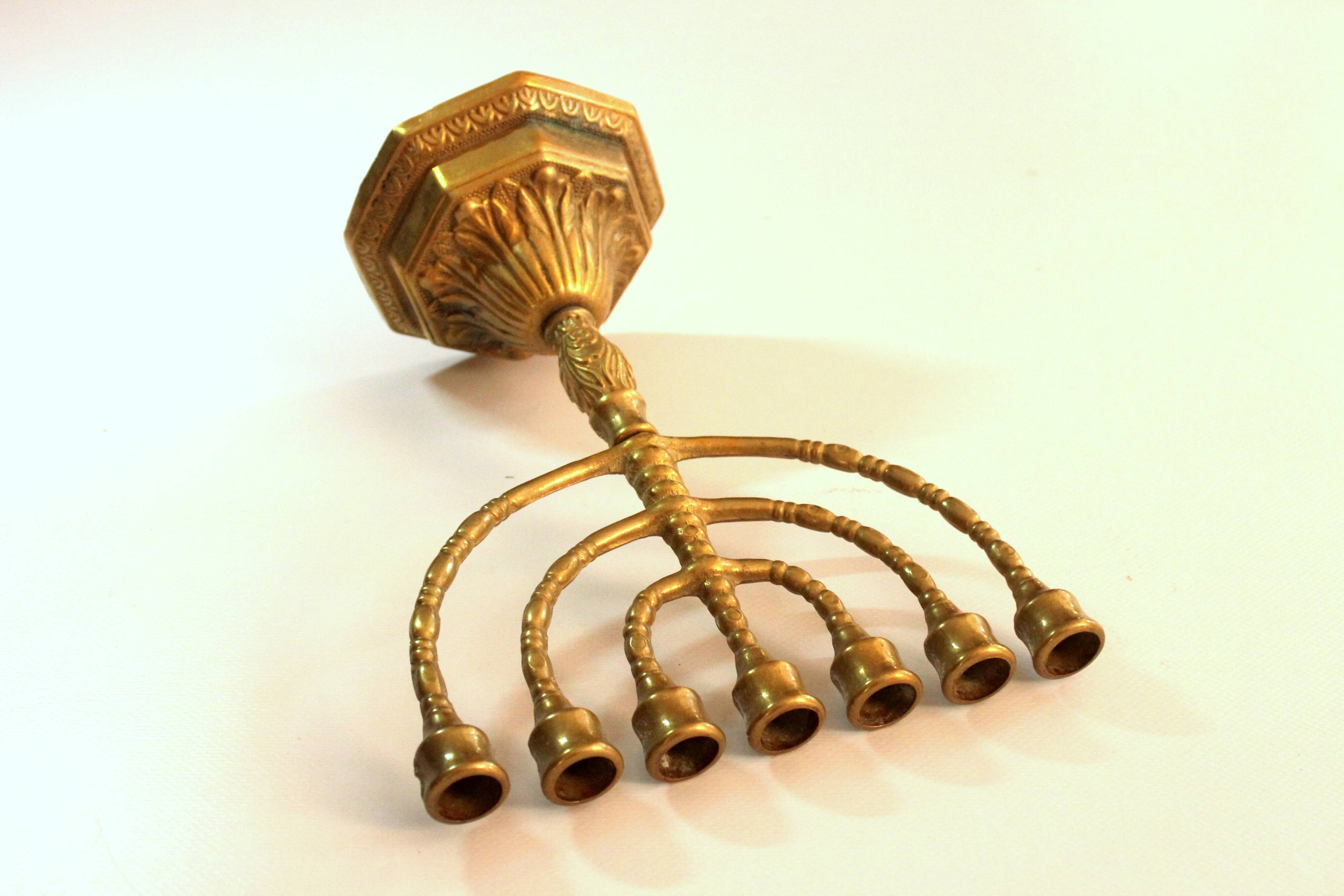 Brass menorah, brass candle holder, vintage