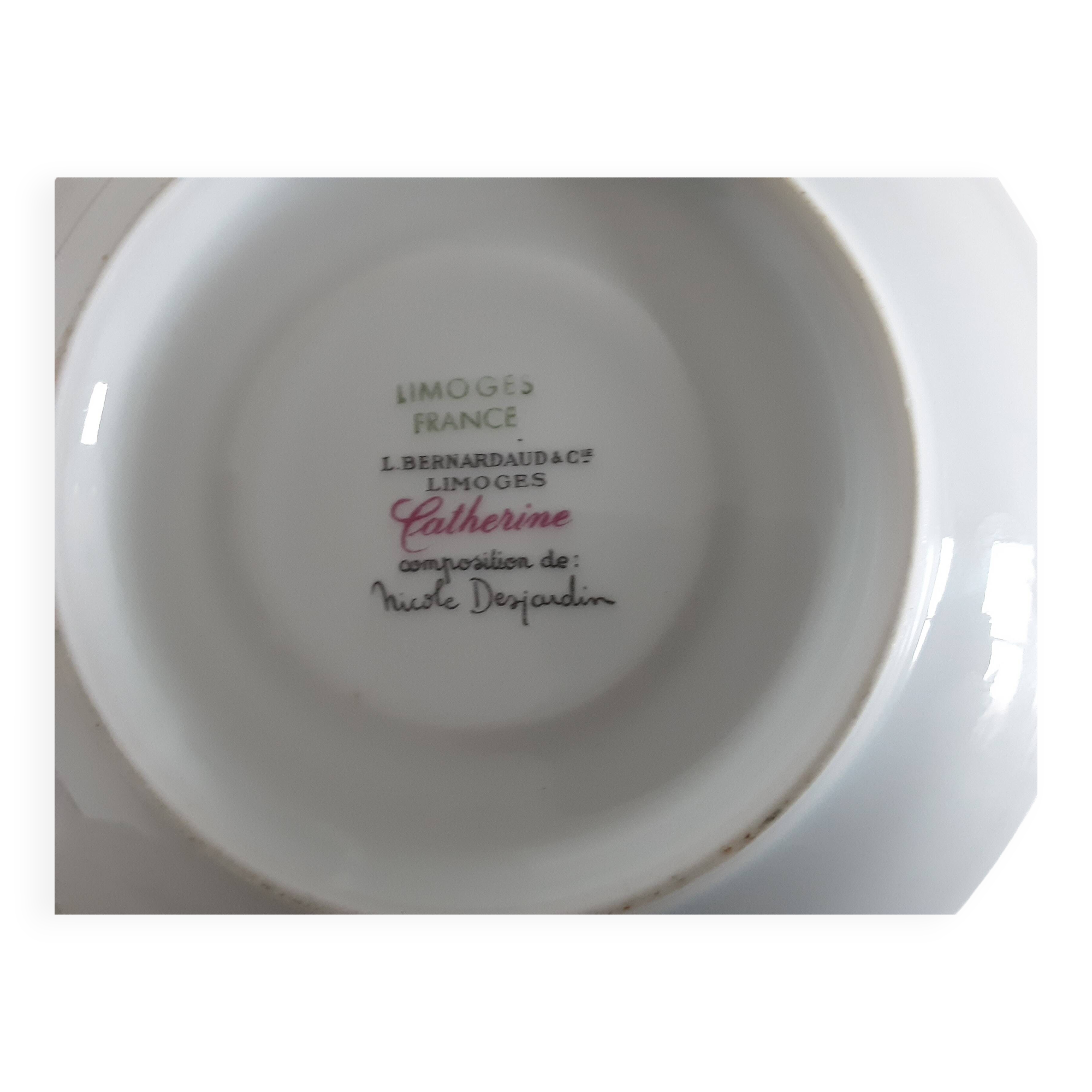 Cup and saucer in Limoges porcelain by Bernardaud Catherine.