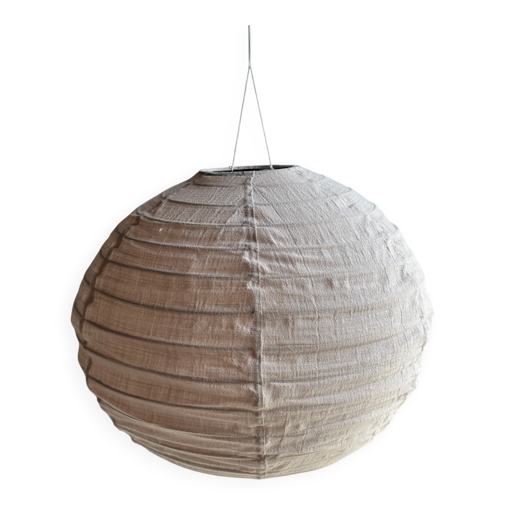 Average suspension in rattan and natural linen, round Japanese style, pink D40.