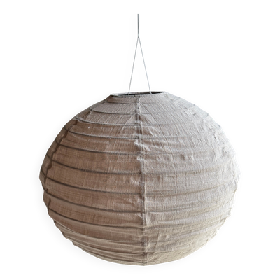 Moyenne suspension en rotin et lin naturel japonisante ronde rosée D40
