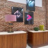 Contemporary Birch and Oak Sideboards with Travertine Top by LA Studio