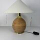 Large midcentury pencil reed rattan bamboo and brass table lamp Italy 1970s