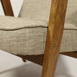 Vintage armchair rustic oak wood herringbone pattern fabric design by Chierowski