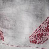 Nappe et serviettes anciennes lin fin blanc broderies rouge