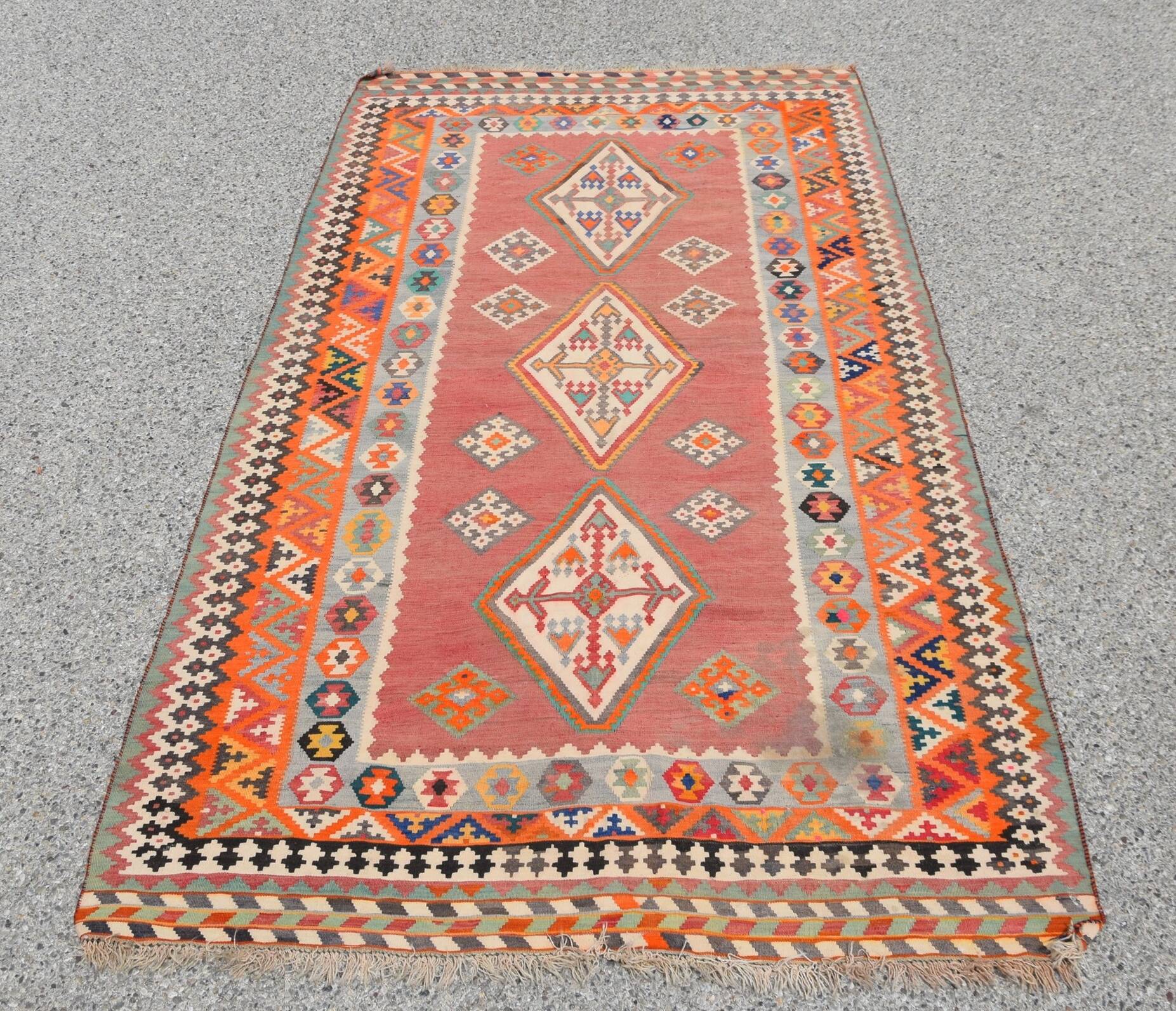 Oriental Kilim Rug Shiraz Gashgai Antique: 1.50 X 2.85 Metres