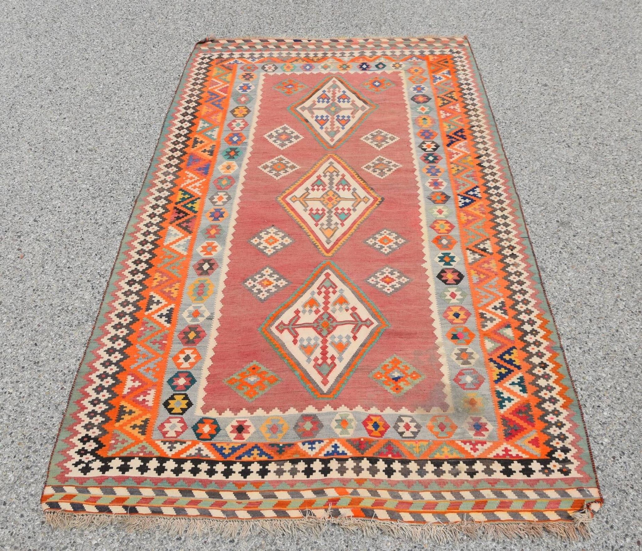 Oriental Kilim Rug Shiraz Gashgai Antique: 1.50 X 2.85 Metres