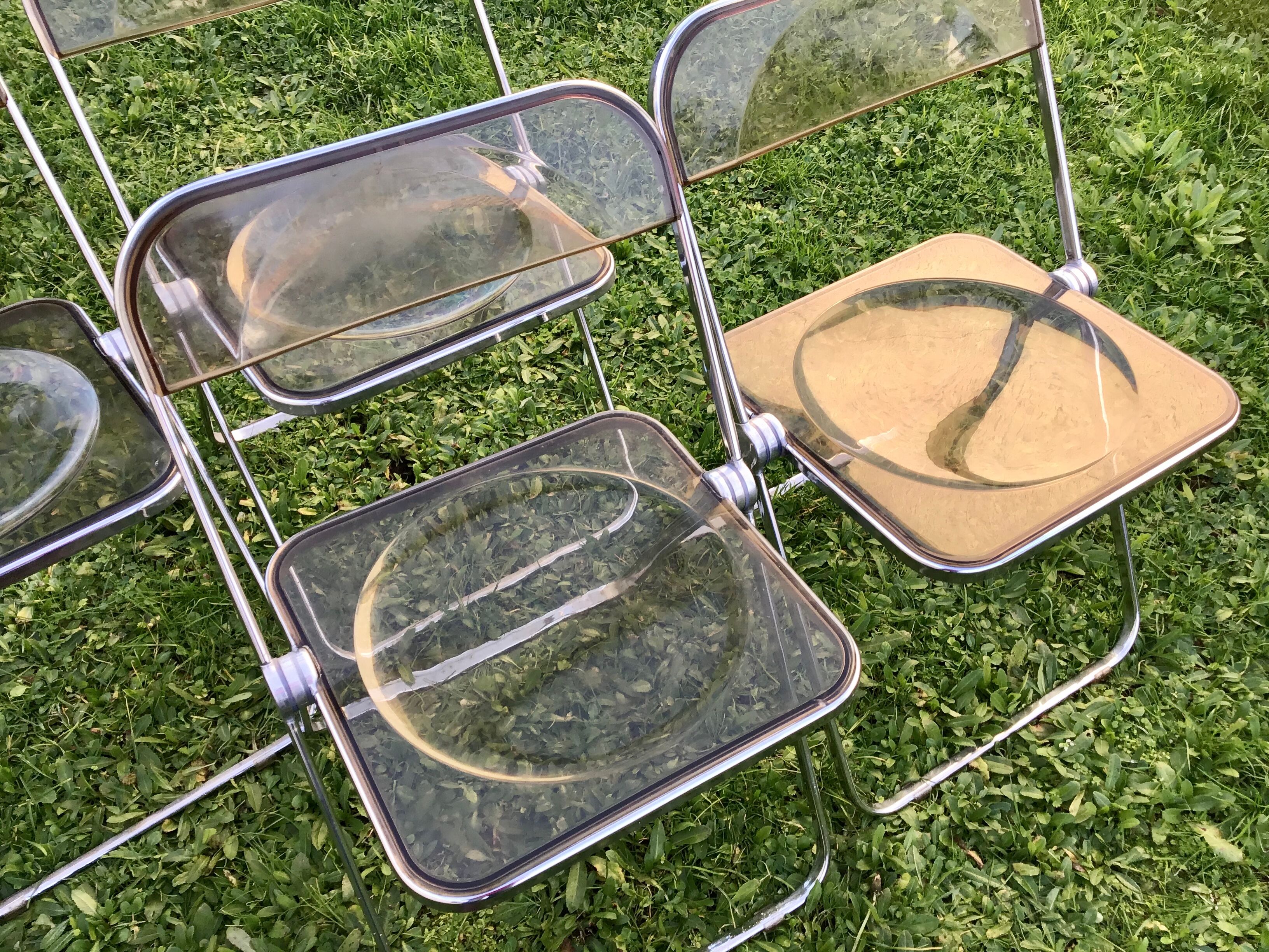 4 Plia smoked chairs by Giancarlo Piretti patent anonima castelli Italy