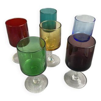 Service 6 petits verres à pied colorés vintage dégustation, liqueur et autres