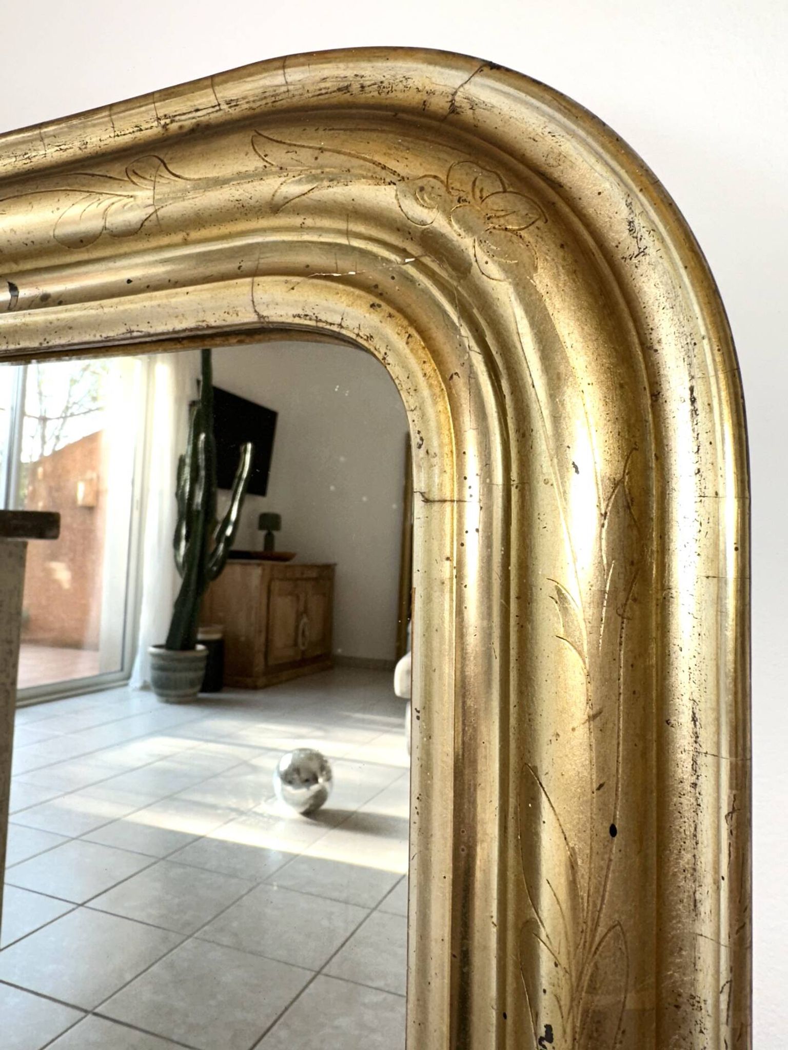 Miroir Louis-Philippe ancien feuille d’argent, XIXème