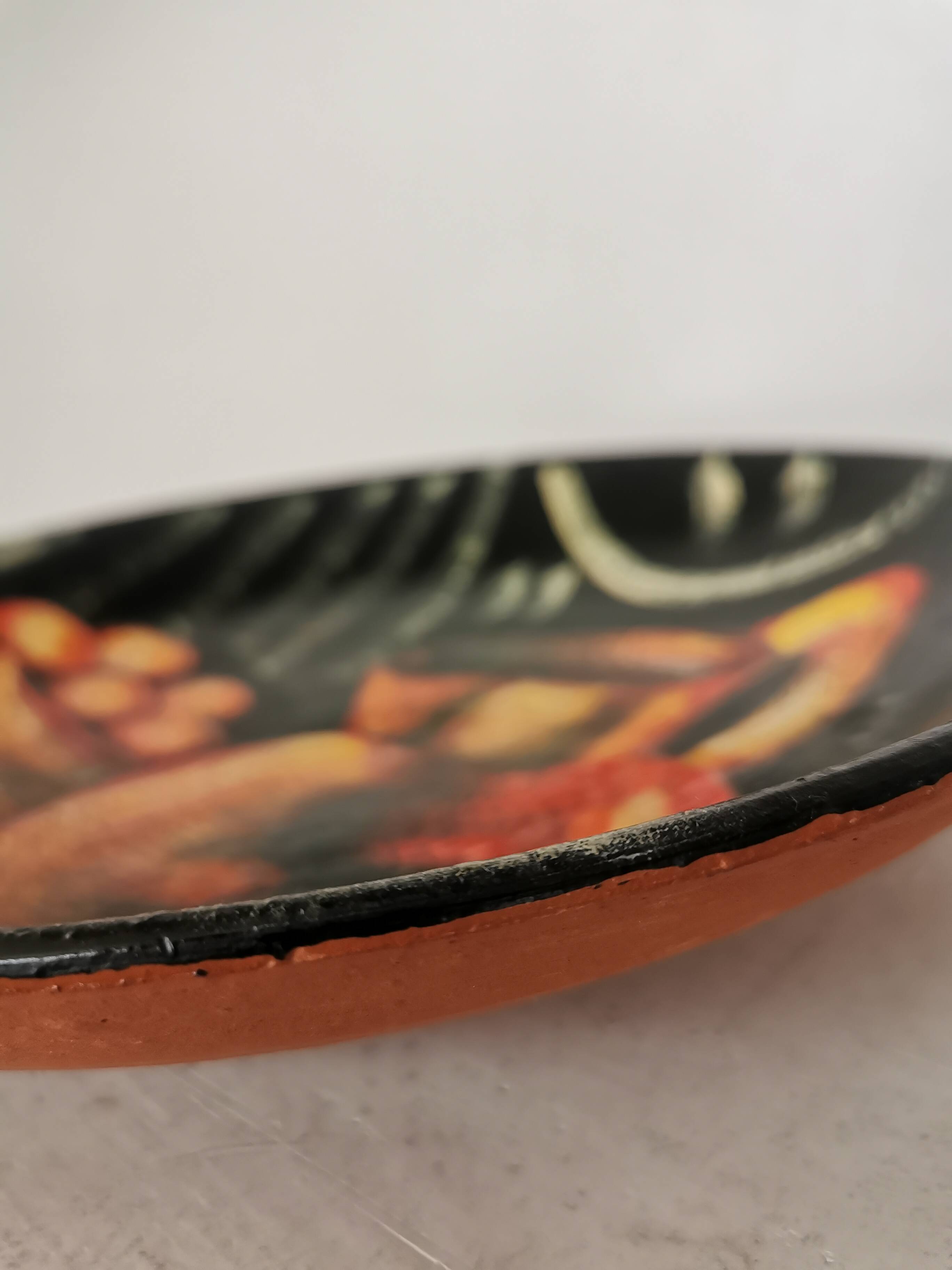 Vintage Hand-Painted Clay Wall Plate: 1970s Yugoslavia Still Life Decor