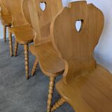 Set of 6 Vintage Tyrolean Heart Cutout Wooden Dining Chairs, Farmhouse