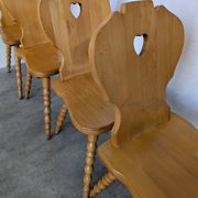 Set of 6 Vintage Tyrolean Heart Cutout Wooden Dining Chairs, Farmhouse