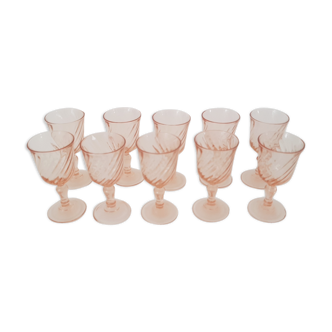 Art Deco rosé glass liqueur glasses