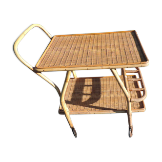 Rattan serving trolley