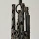 Three-armed suspended lamp in wrought iron, brutalist design, 1960s, Italy.