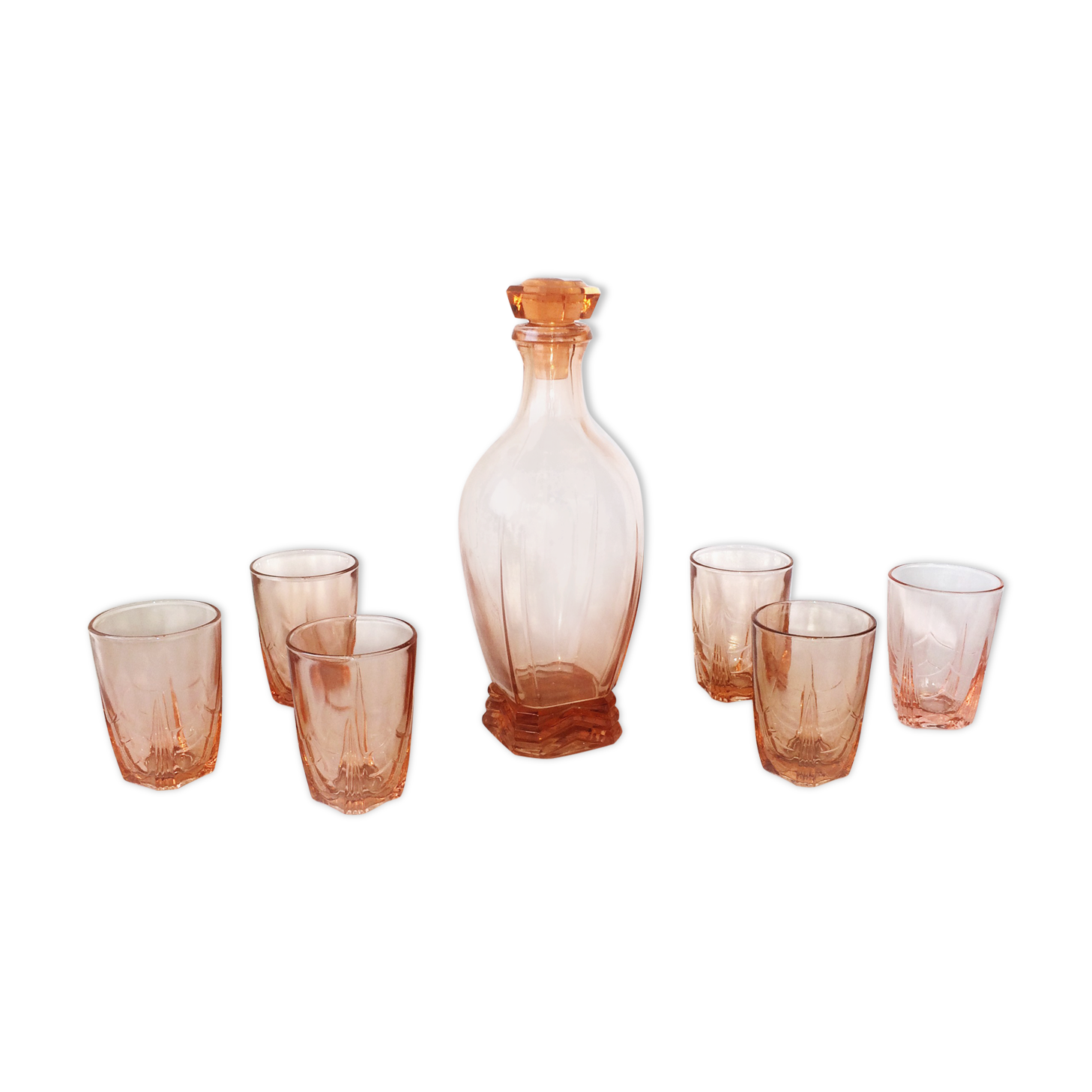 Art deco pink glass water service