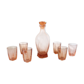 Service à eau en verre rose art déco
