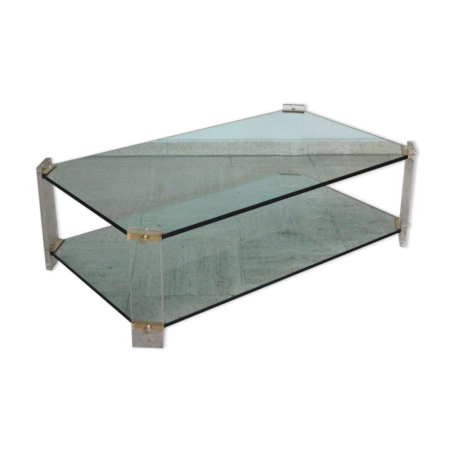 Glass and brass coffee table, Hollywood Regency style, 70's.