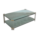 Glass and brass coffee table, Hollywood Regency style, 70's.