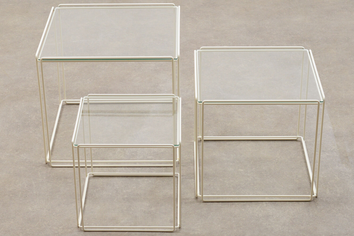 White Isocele nesting tables by Max Sauze France, 70