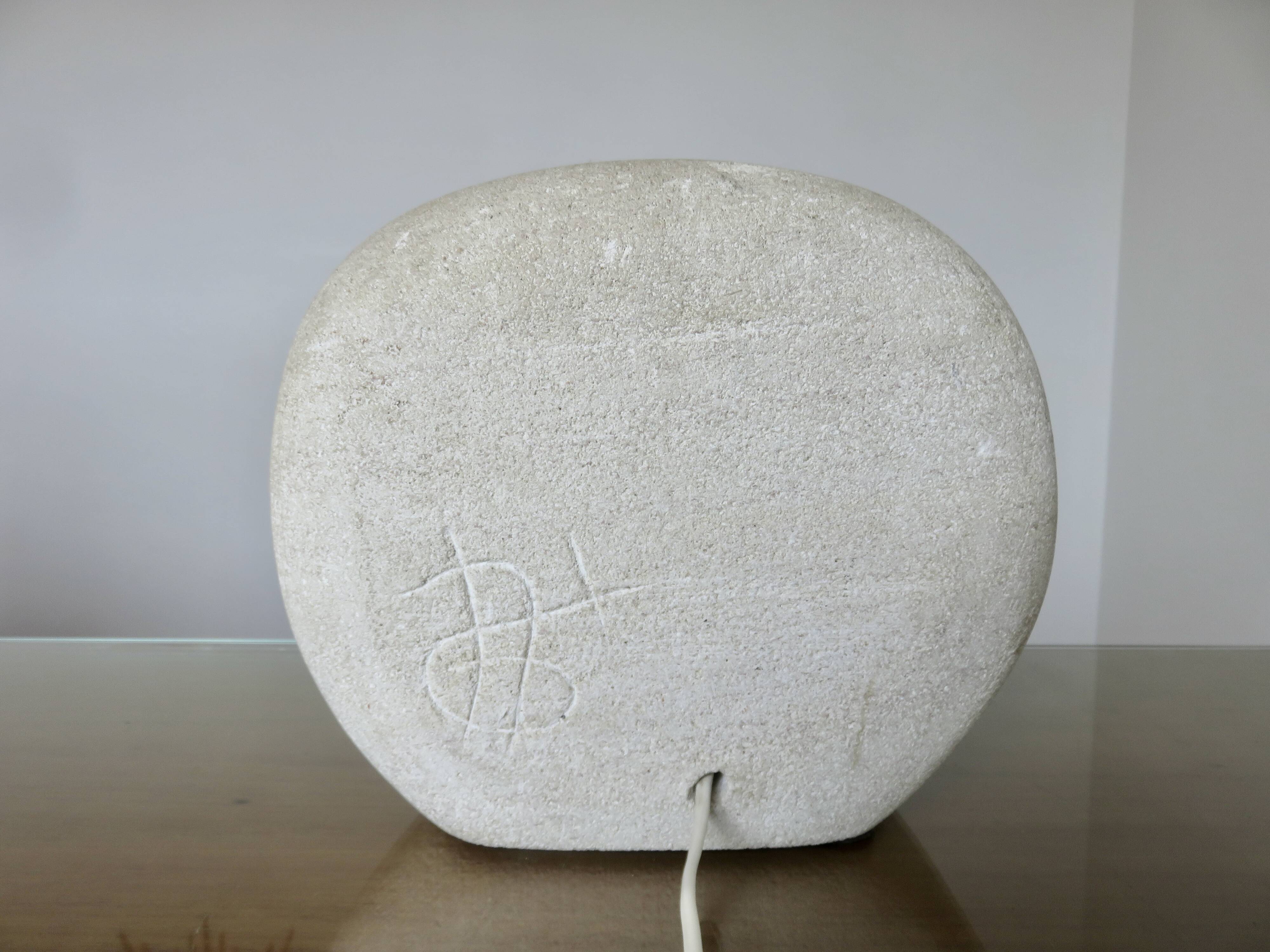Stone lamp sculpture by Arsène Galisson, signed 1980.