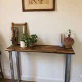 Console in solid acacia and steel legs