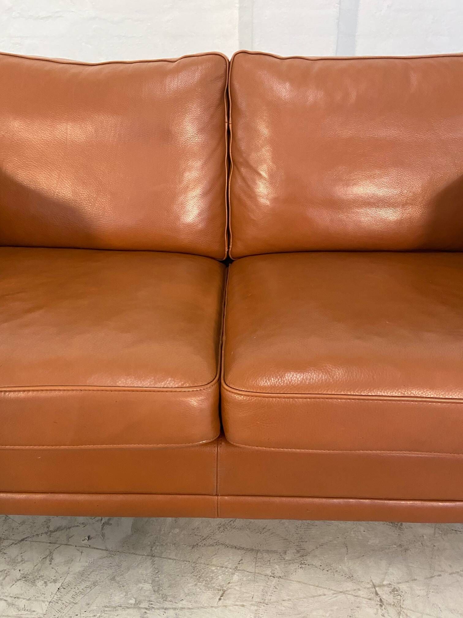 Vintage retro danish mogens hansen 2 person cognac leather sofa