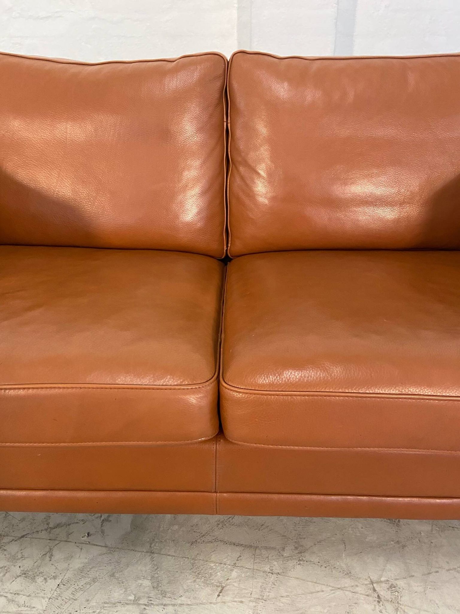 Vintage retro danish mogens hansen 2 person cognac leather sofa