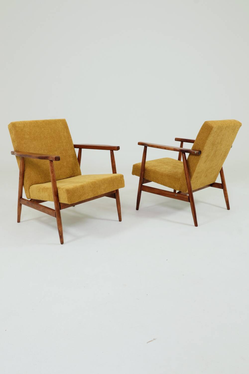 Vintage set of armchairs, golden yellow fabric, refurbished, 1970