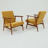 Vintage set of armchairs, golden yellow fabric, refurbished, 1970