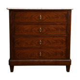 Commode époque Louis-Philippe en acajou flammé, dessus marbre blanc