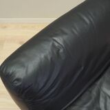 Black leather pouffe/armchair, Italian design, 1960s, production: Italy