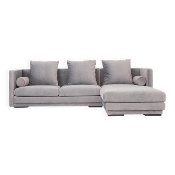 Canapé d'angle MALMO en velours argenté, design scandinave