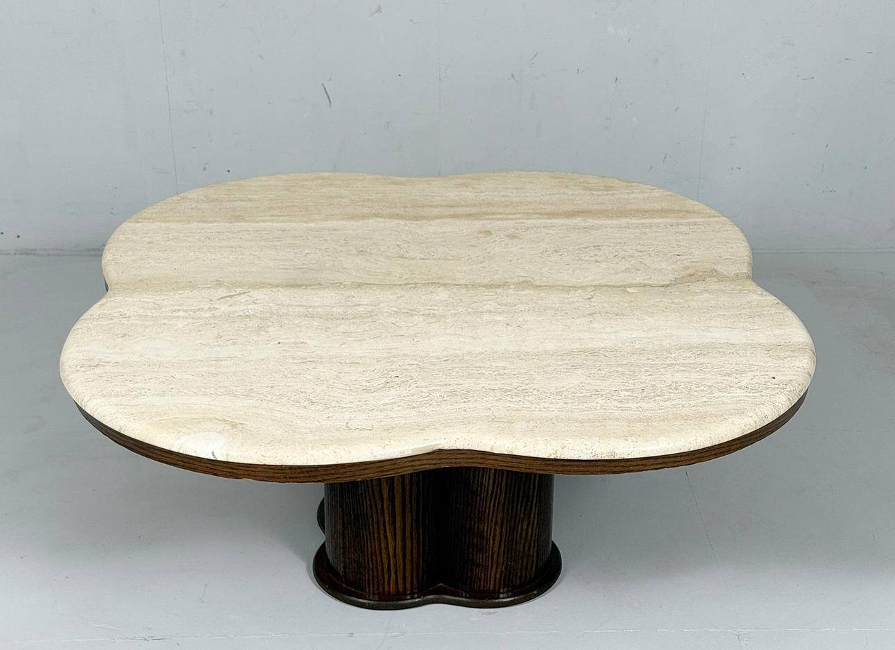 Coffee table with travertine top in cloverleaf shape, Italy, 1970s.