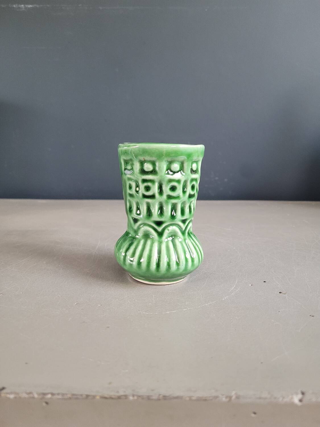 Small vintage green patterned vase
