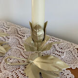 Pair of vintage flower candle holders in gold painted metal