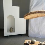 Rattan suspension or shade in the shape of a braided undulating circular tray d:80