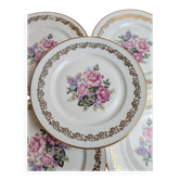 Set of 5 flat plates in Limoges porcelain – Floral decoration and gilding