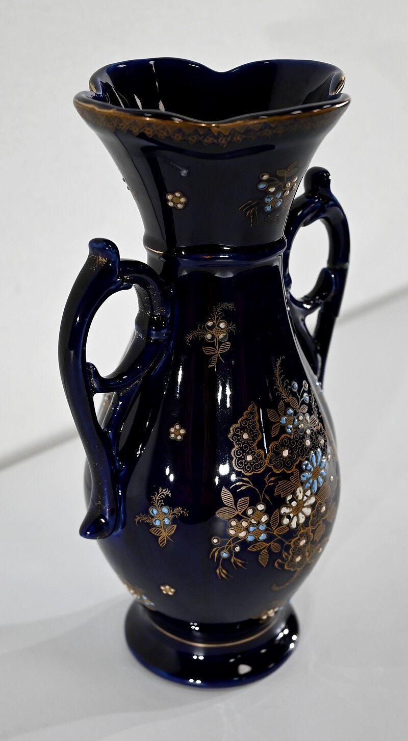 Midnight blue earthenware vase, "fives lille" - early twentieth century