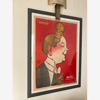 Affiche ancienne restaurée entoilée de Felix Mayol caricature 