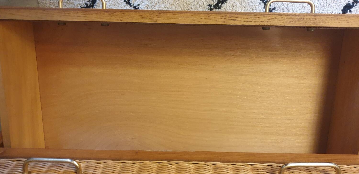 Wood and rattan chest of drawers