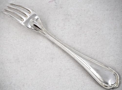 Christofle Spatours 12 table forks, 20.7 cm, silver-plated metal in perfect condition.