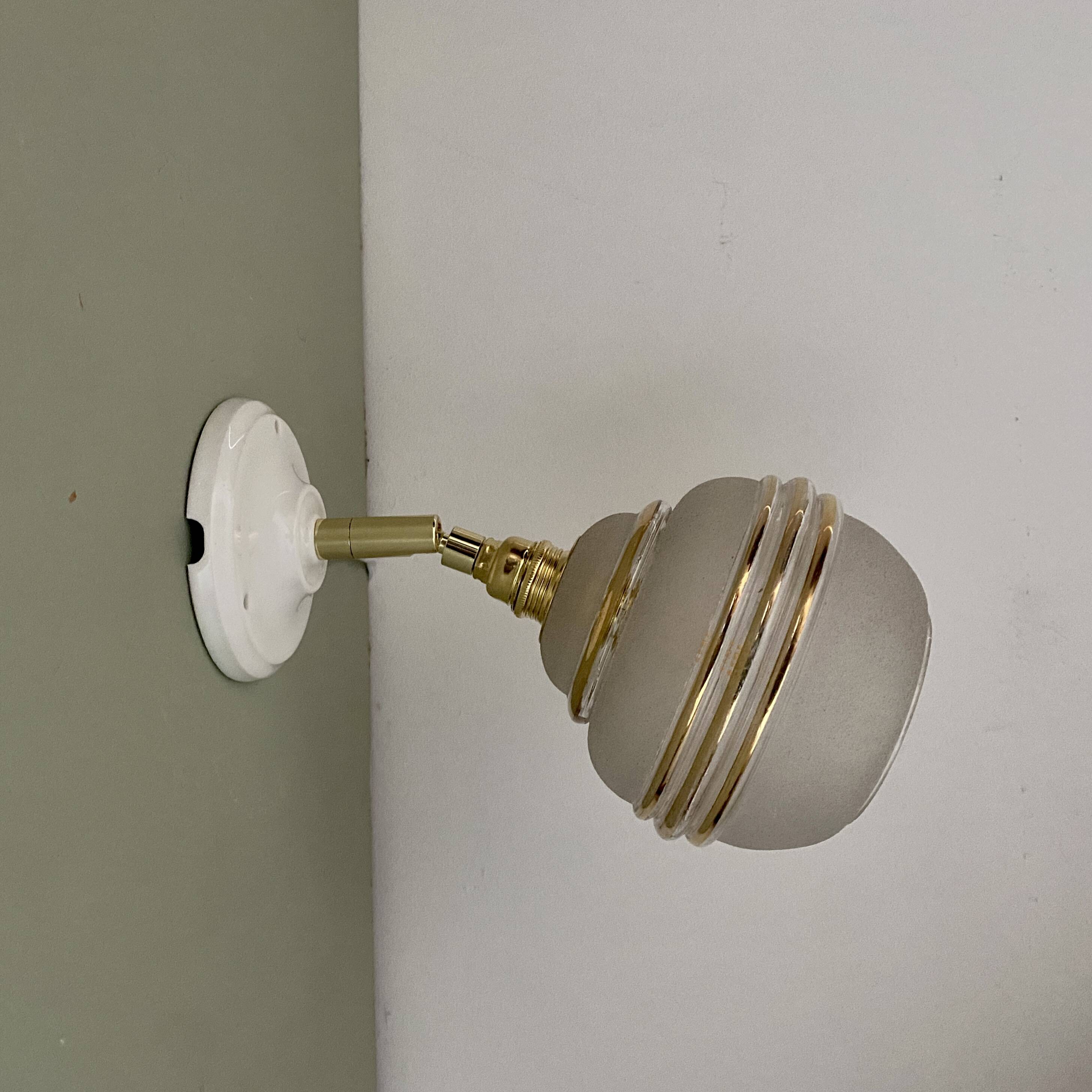 Vintage tulip wall light in green and gold granite glass