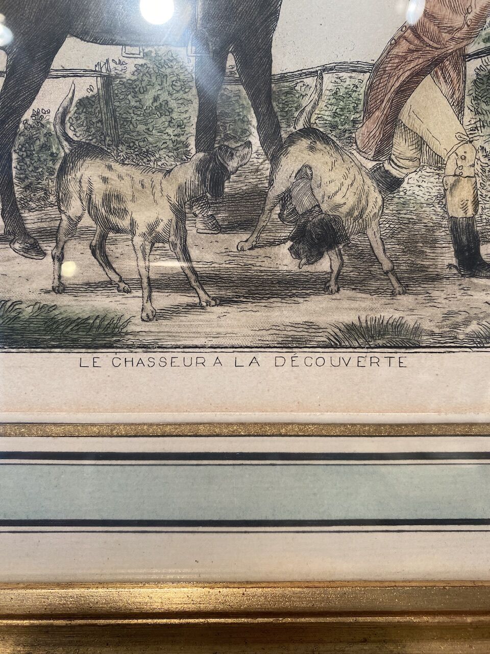 Antique engraving , the hunter to the discovery early XX century
