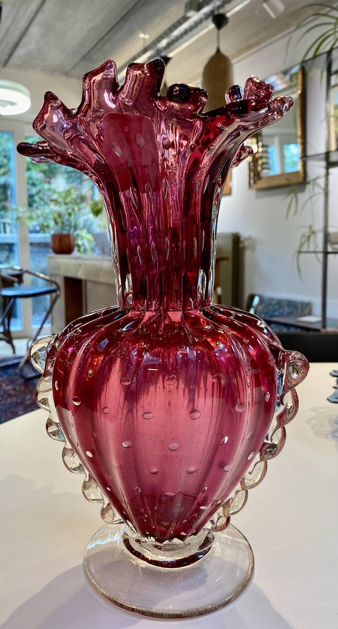 Murano glass vase, tinted and bubbled.
