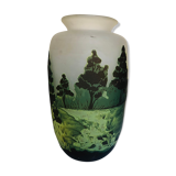 Multilayered glass vase engraved with acid