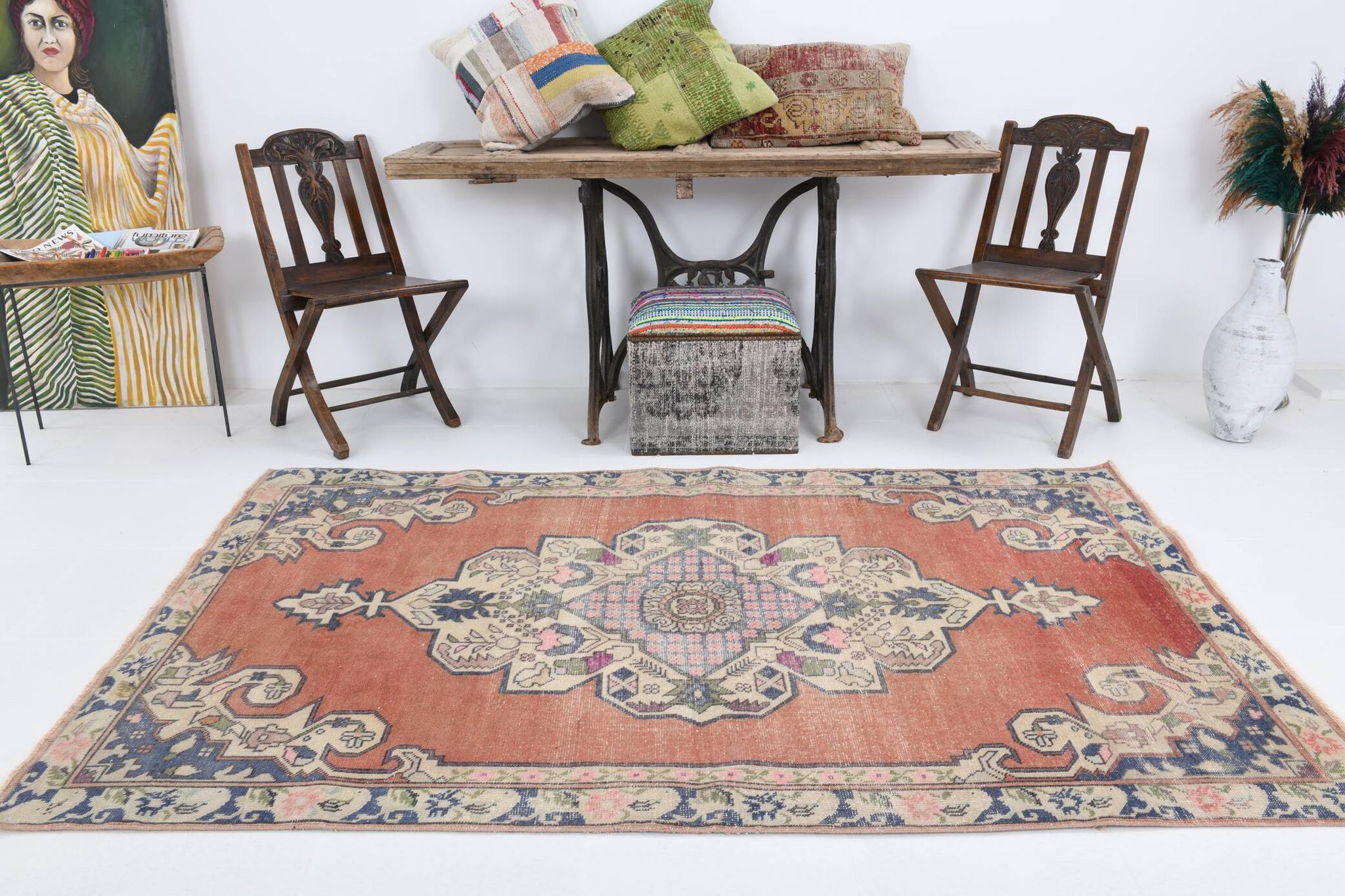 4x7 Brunt Red Oriental Handmade Vintage Rug, 142x224Cm SK 6770
