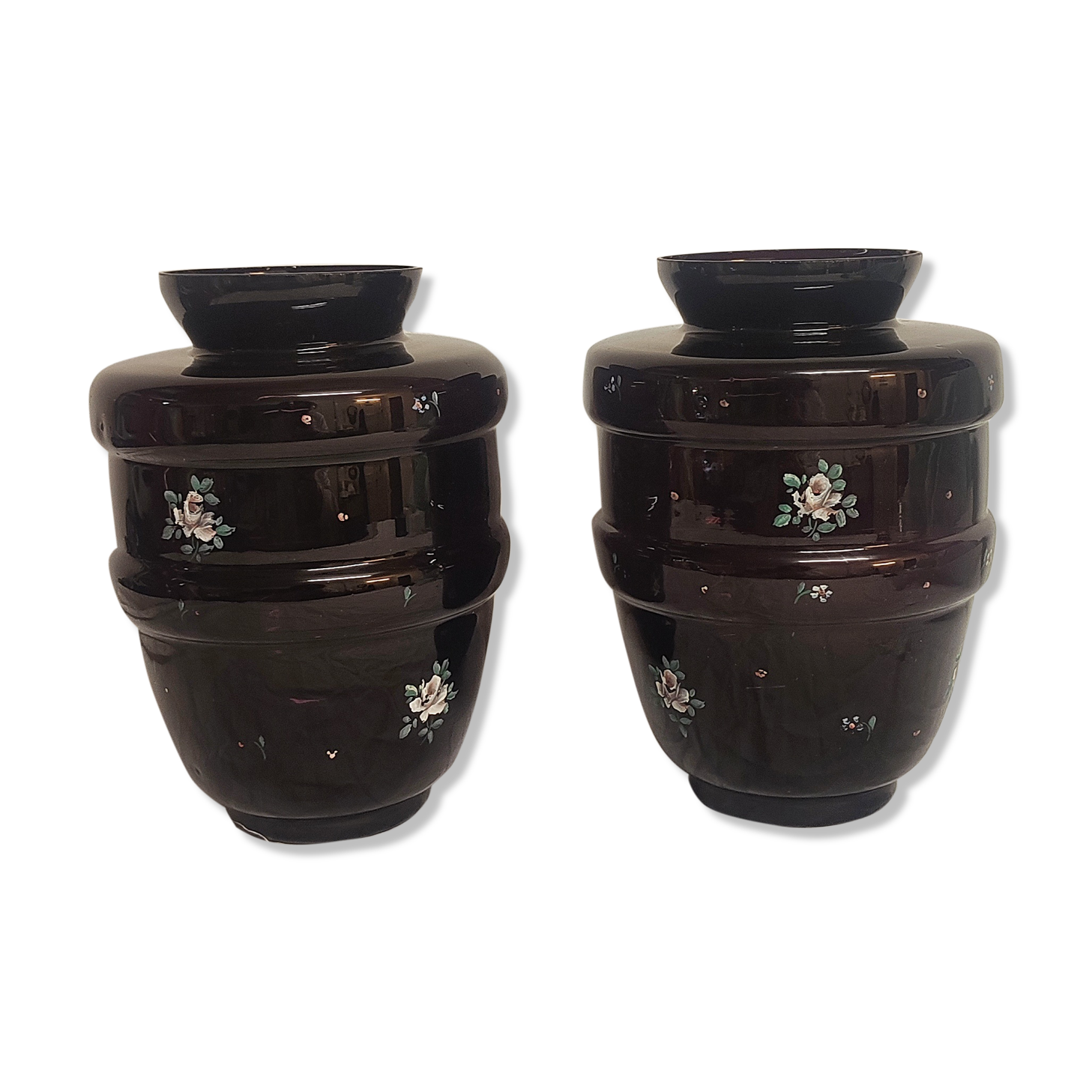 Pair of painted glass vases, France, 1940