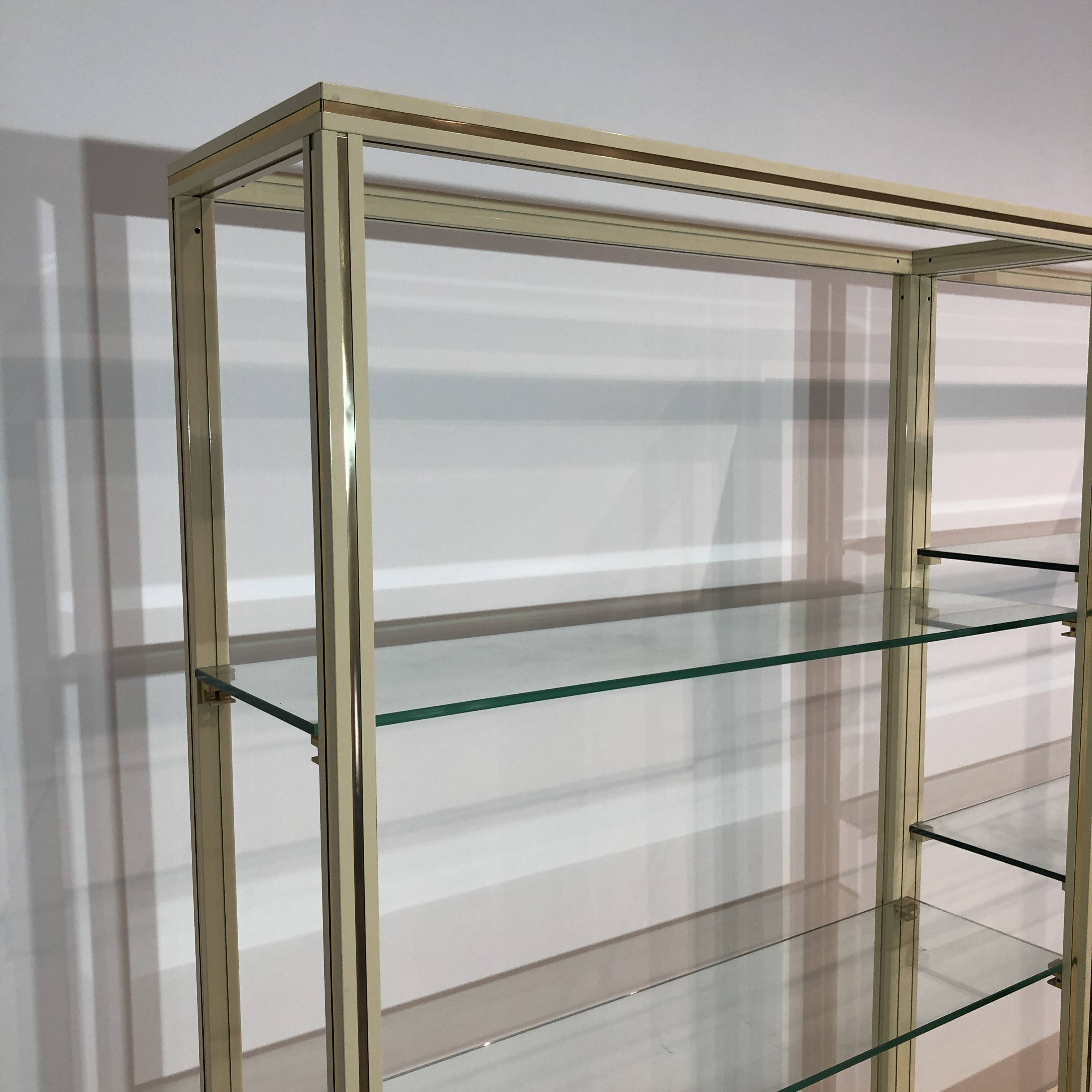 1970s Pierre Vandel Display Cabinet Shelving Cream and Brass